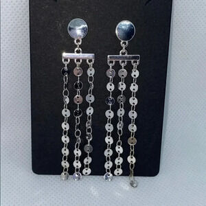 Silver tone 3 strand dangle‎ 3" earrings